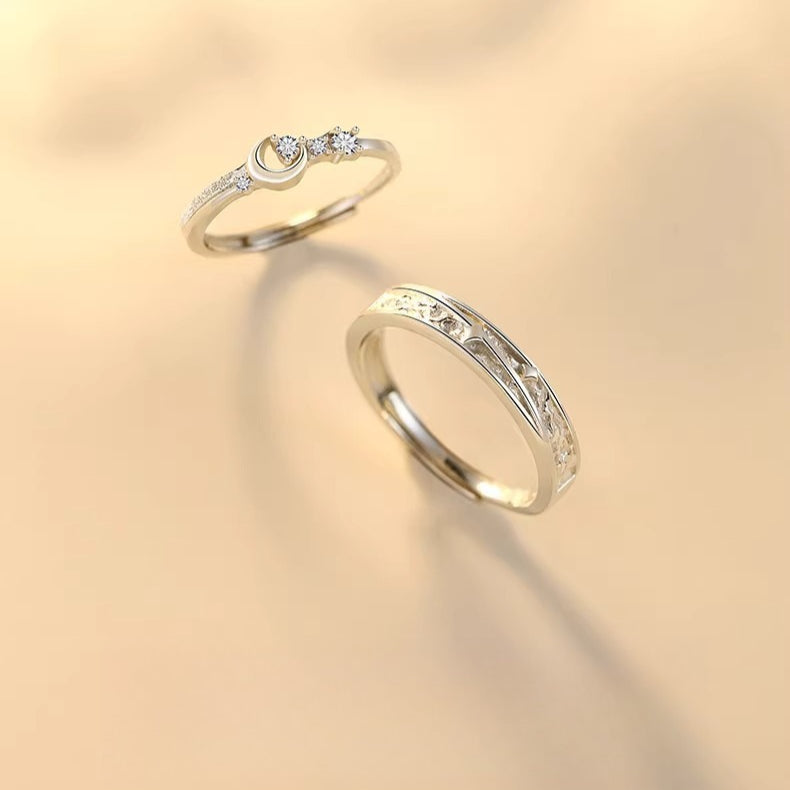 Sterling Silver Pluto And Charon Couple Ring For Women Adjustable Niche Luxury Design Festival Gift Planderful