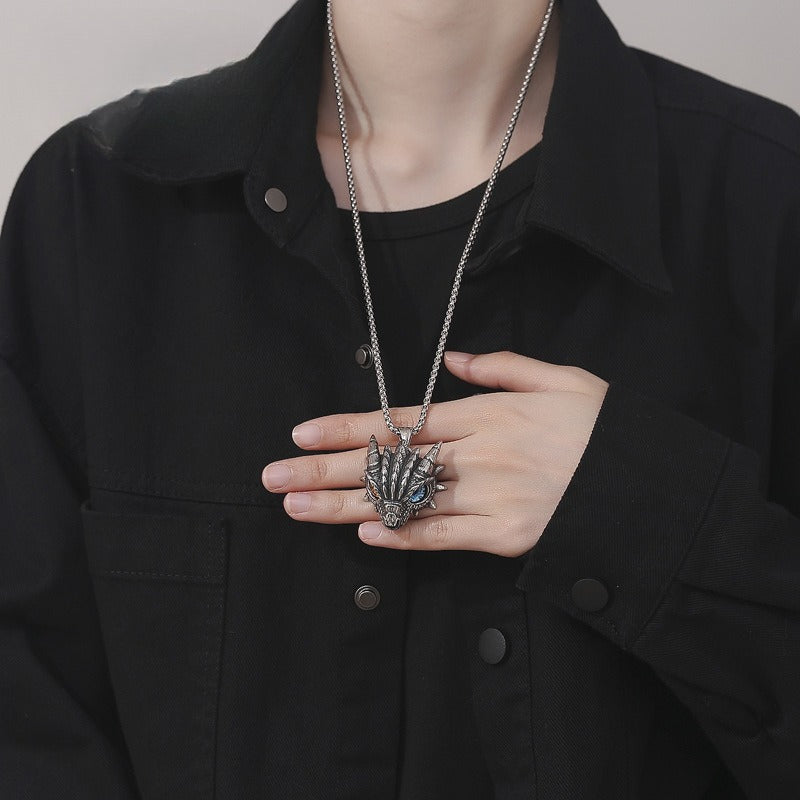 Steel Necklace - Minimalist Dragon Pendant