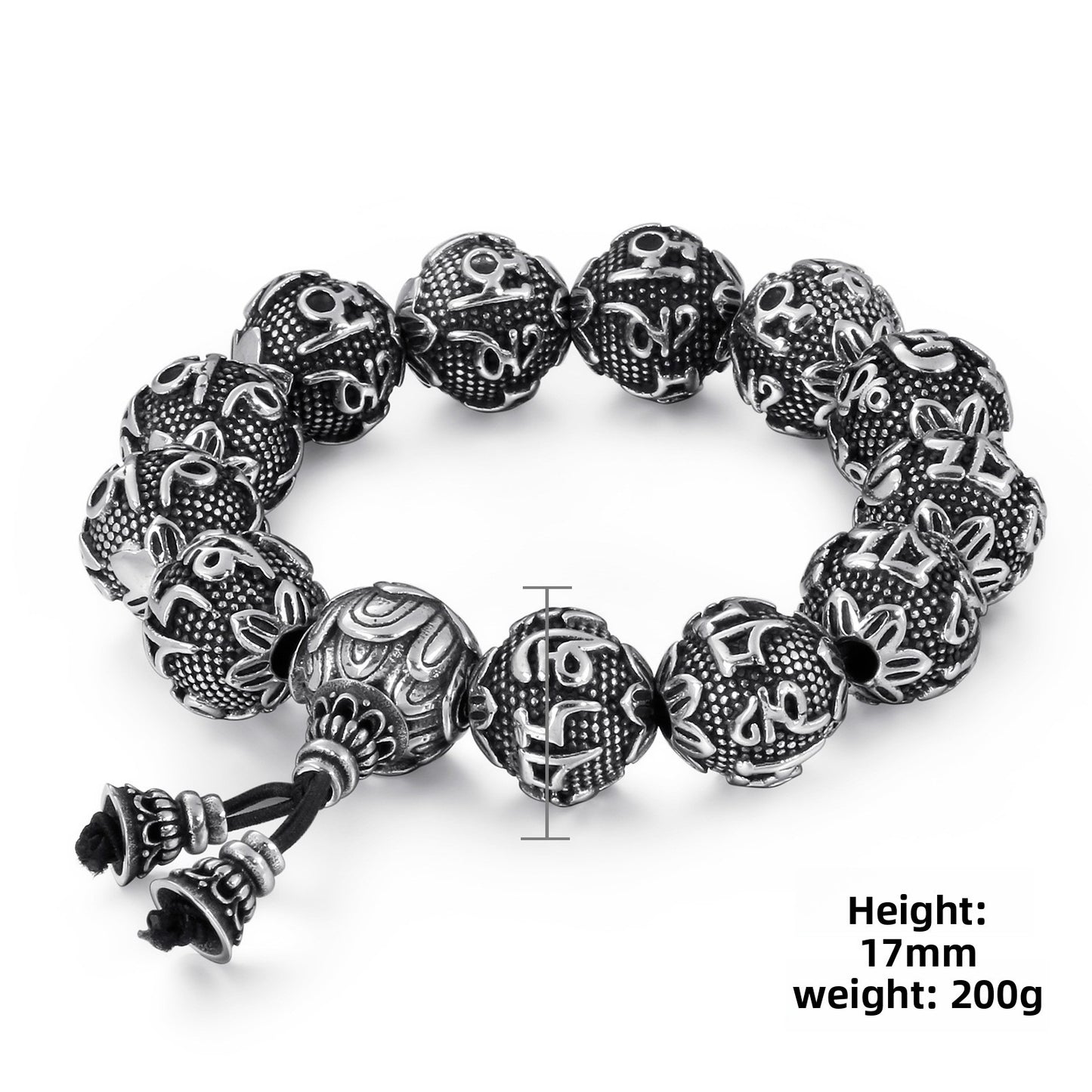 Men's Titanium Steel – Six-Character Mantra Bead Bracelet – Stainless Steel Bracelet