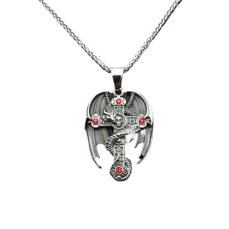 Gold-Plated Titanium Steel Necklace – Vintage Dragon Cross Pendant For Men Everyday Wear