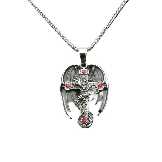 Gold-Plated Titanium Steel Necklace – Vintage Dragon Cross Pendant For Men Everyday Wear