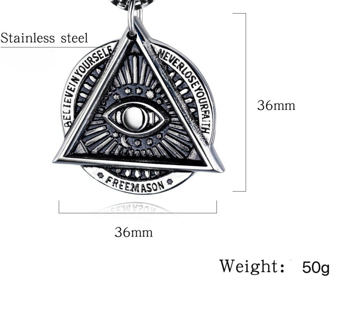 Planderful Everyday Genie Stainless Steel Devils Eye Triangle Pendant Necklace For Men Hip Hop Retro Style