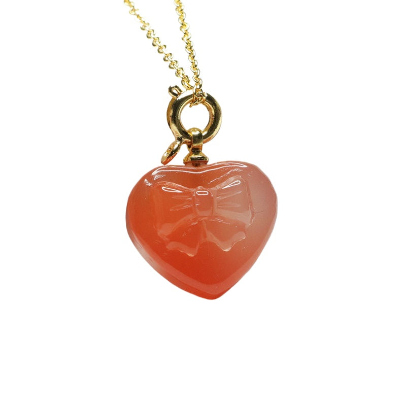 Yanyuan Agate Heart Bow Pendant — No Chain