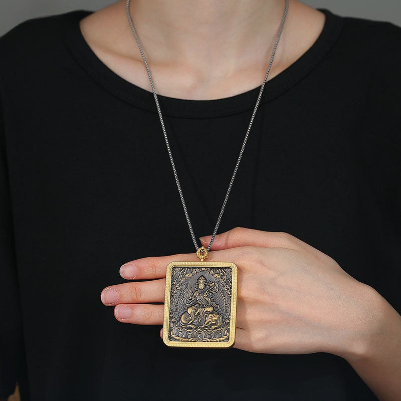Steel Necklace – Statement Tibetan Thangka Buddha Pendants