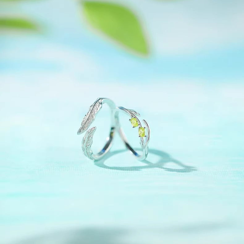 Planderful Sterling Silver Olive Green Couple Ring For Lovers Adjustable Fresh Festival Gift