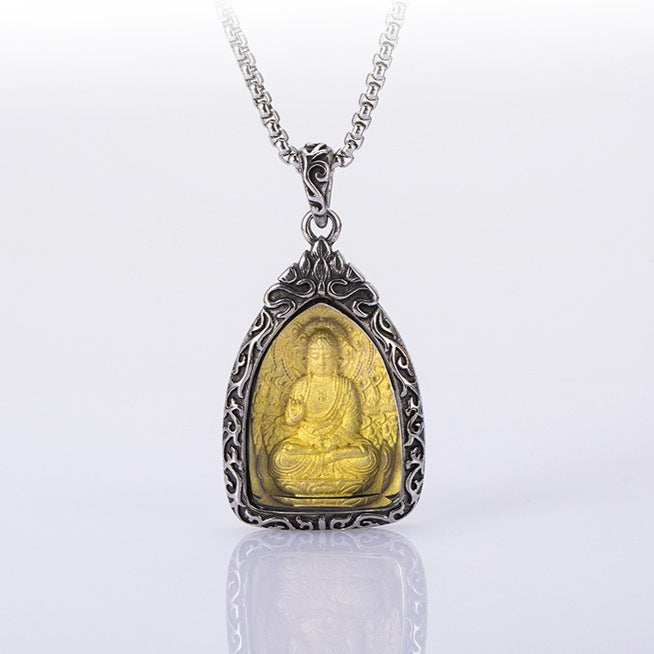 Titanium Steel Necklace – Vintage Buddha Guan Gong Guanyin Pendant for Everyday Spiritual Jewelry