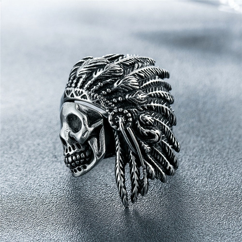 Indian Chief Skull Titanium Steel Ring