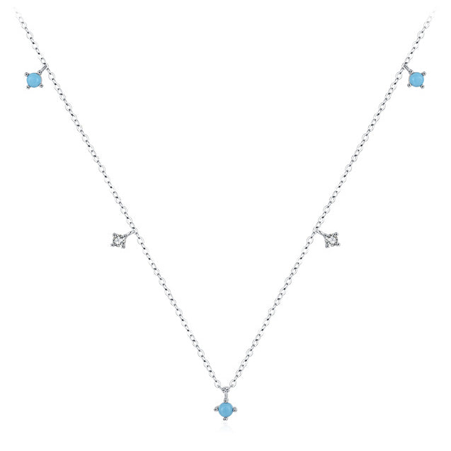 Turquoise Inlaid Sterling Silver Necklace with Simple Japanese and Korean Fashion Design