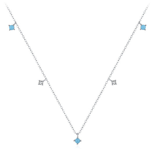Turquoise Inlaid Sterling Silver Necklace with Simple Japanese and Korean Fashion Design