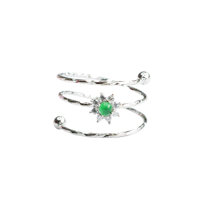 Icy Green Jadeite Sun 925 Silver Ring