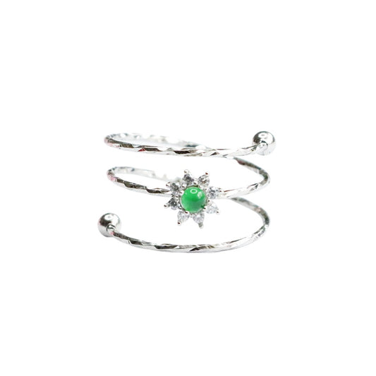 Icy Green Jadeite Sun 925 Silver Ring