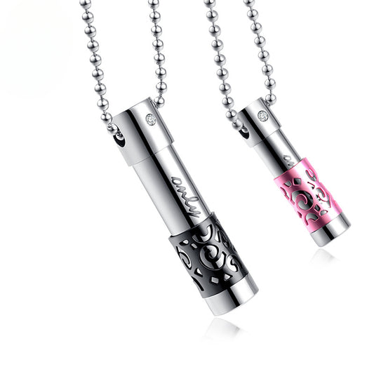 Titanium Steel Perfume Bottle Pendant Couple Necklace DZ122