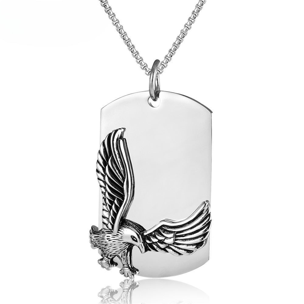 Planderful Titanium Steel Necklace Pendant With Bold Eagle Retro Punk Army Style Unisex Protection Statement
