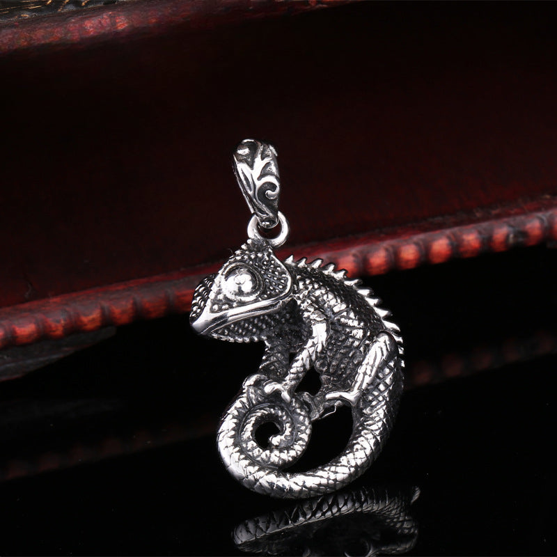 Custom Retro Stainless Steel Animal Pendant Necklace for Men - Titanium Steel Lizard Design