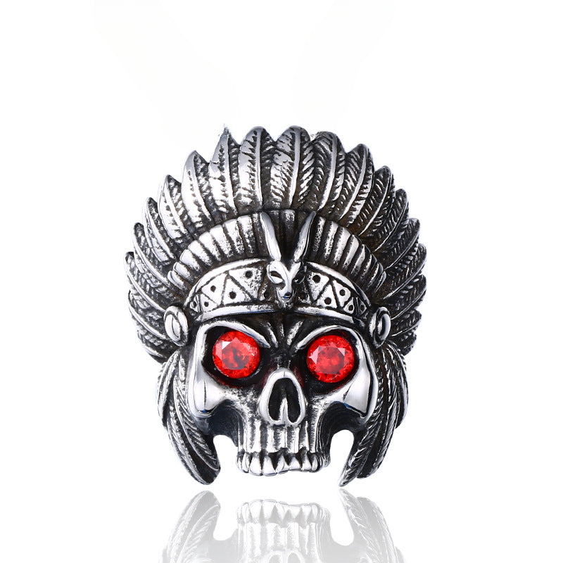 Exaggerated Titanium Steel Skull Pendant for Men - Punk European and American Indian Chief Design