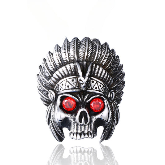 Exaggerated Titanium Steel Skull Pendant for Men - Punk European and American Indian Chief Design