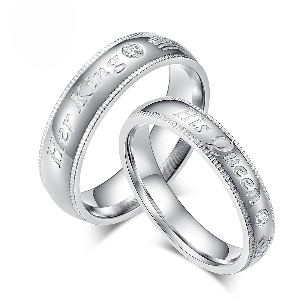 Amazon Her King His Queen Titanium Steel Couple Ring Set