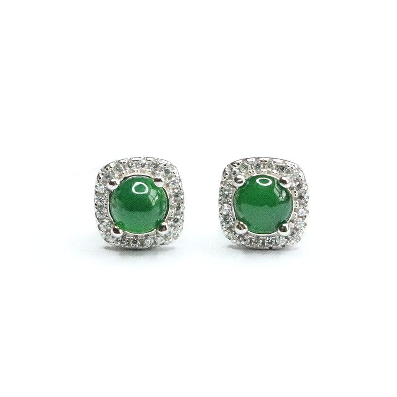 Icy Green Jadeite 925 Silver Stud Earrings