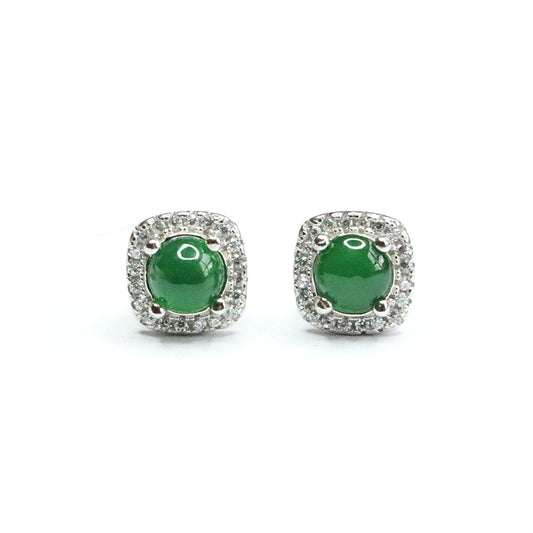 Icy Green Jadeite 925 Silver Stud Earrings