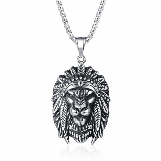 Steel Necklace – Statement Hip-Hop Lion Head Pendant