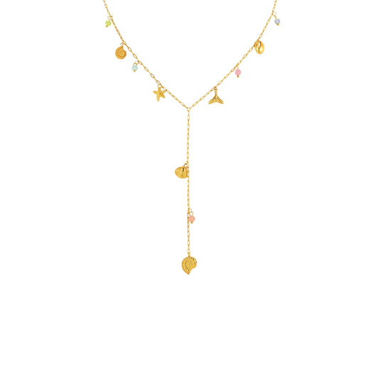 Ladies Gold Stainless Steel Ocean Natural Stone Y-Shaped Necklace Stacked Daily Gift
