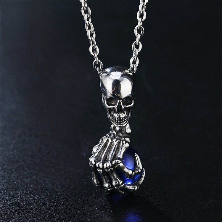 Gemstone Skull Claw Titanium Steel Pendant Necklace