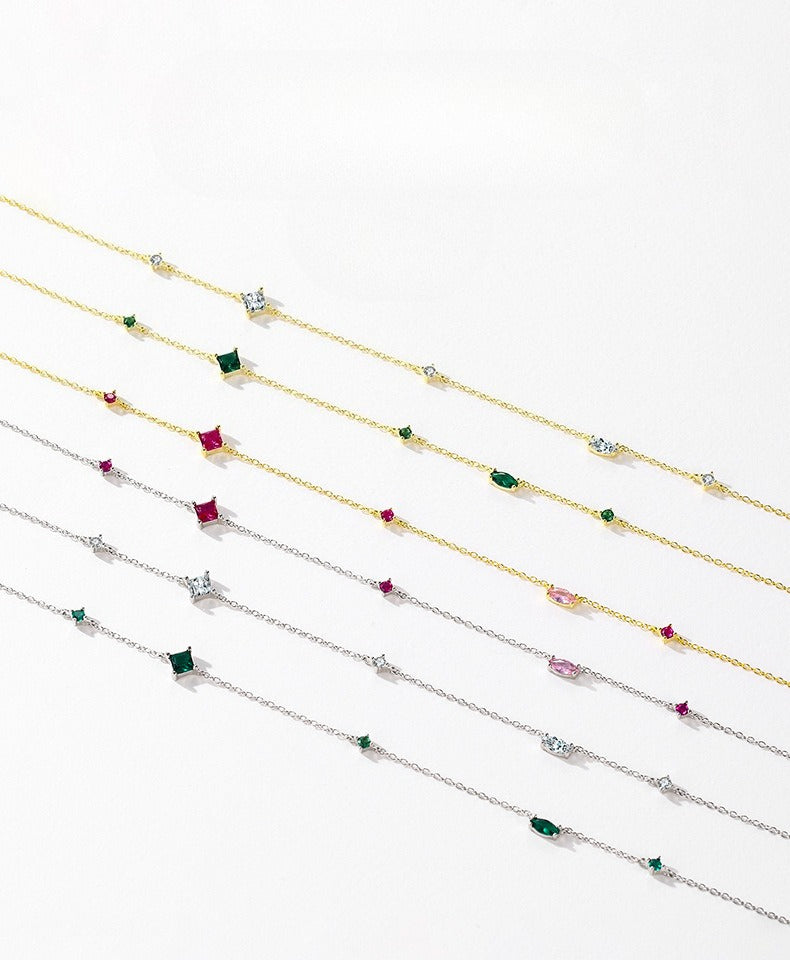 925 Sterling Silver Geometric Zircon Necklace