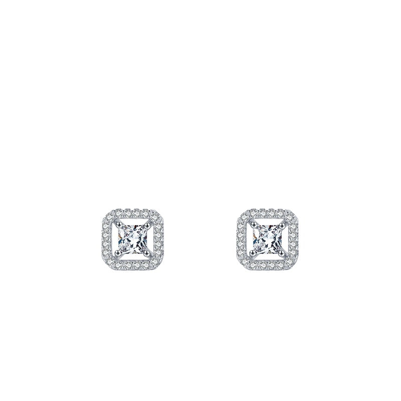 925 Sterling Silver Heart Geometric Zircon Stud Earrings