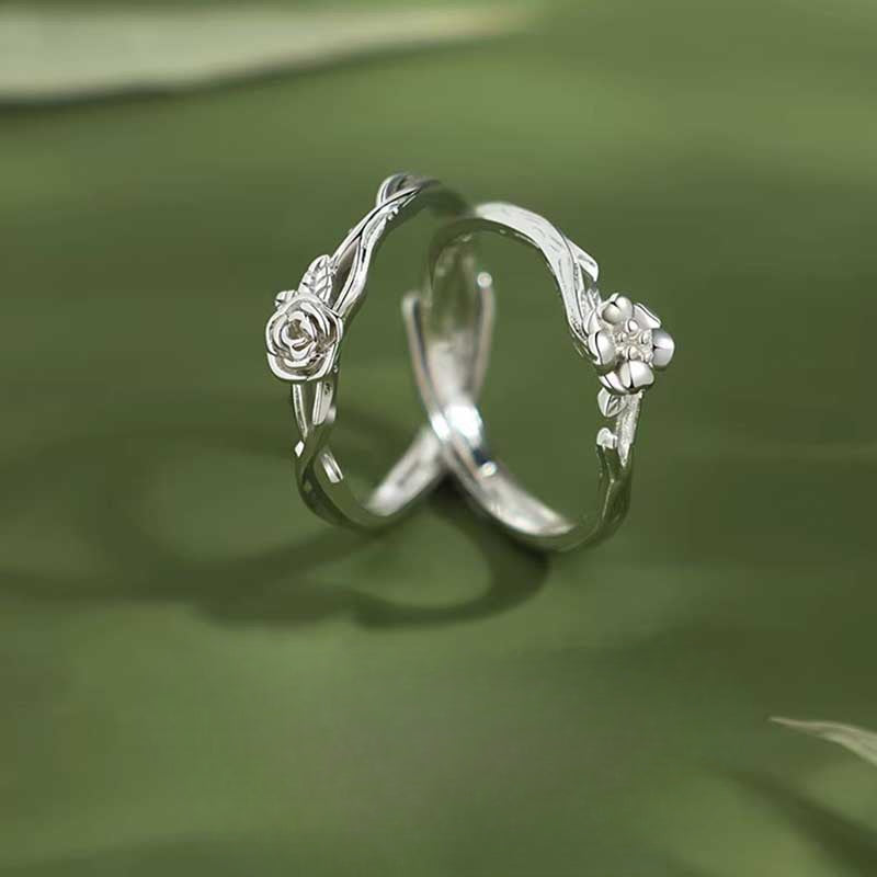 Rose and Platycodon 925 Sterling Silver Ring for Sisters