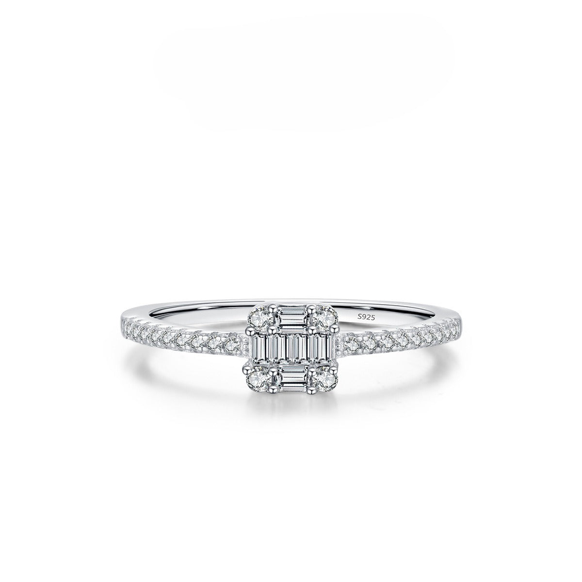 925 Sterling Silver Sugar-Cube Heart Zircon Ring