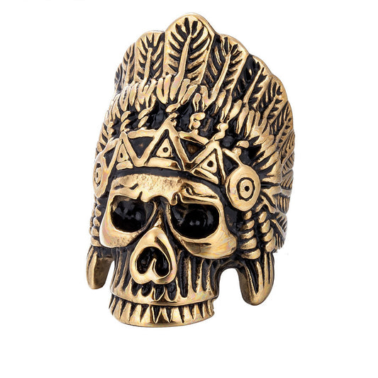 Halloween Native Chieftain Skull Titanium Steel Ring for Man