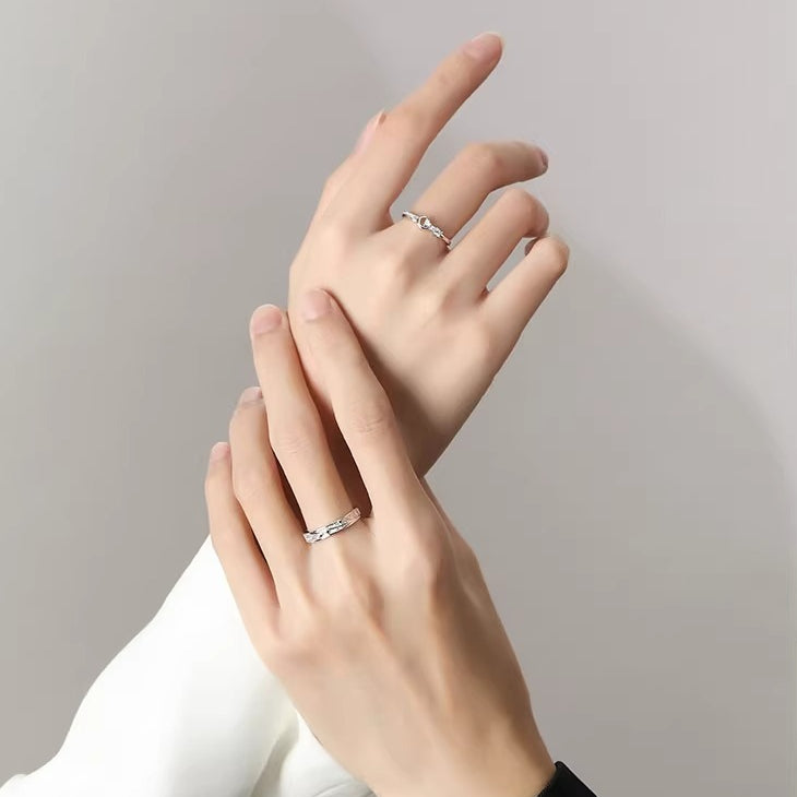 Sterling Silver Pluto And Charon Couple Ring For Women Adjustable Niche Luxury Design Festival Gift Planderful