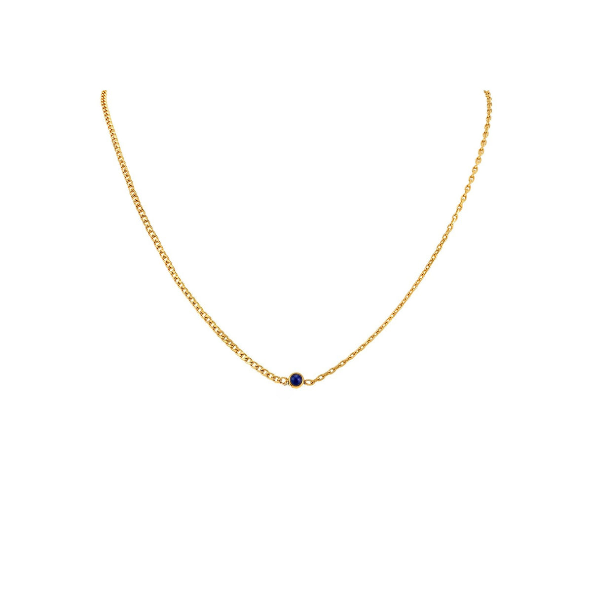 Spice Girls Design Sense Stainless Steel Natural Blue Chalcedony Colored Natural Stone Necklace
