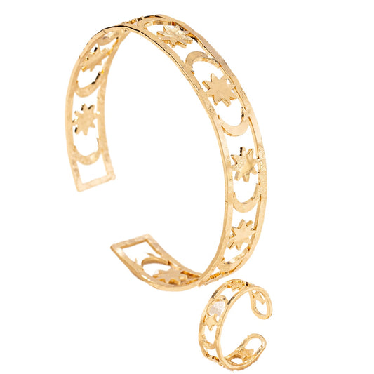 Exaggerated Hollow Star Moon Bracelet Ring Set by Planderful