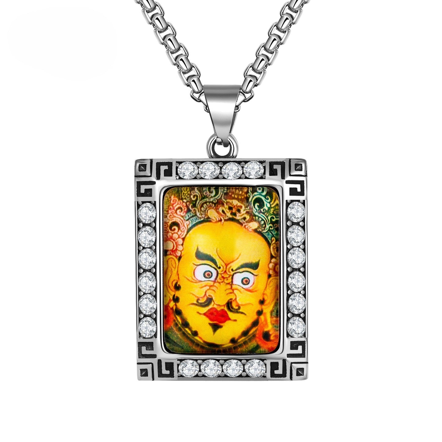 Steel Necklace - Vintage Tibetan Thangka Pendant