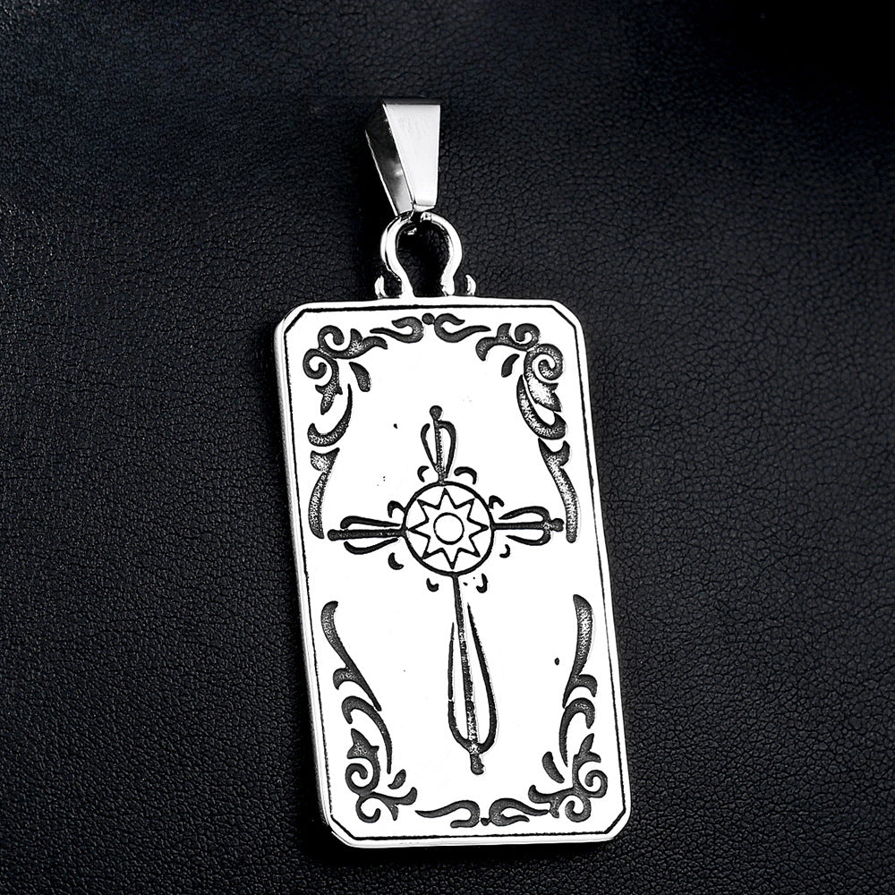 Retro Tarot Pendant for Men - European and American Titanium Steel Jewelry, Unique Relief Design