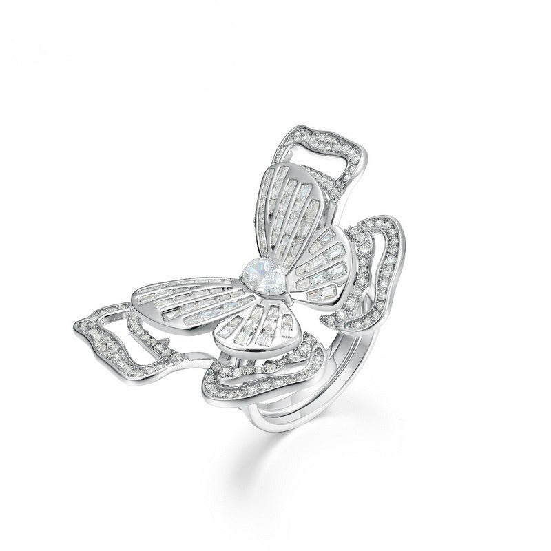 S925 Sterling Silver High-Carbon Stone Butterfly Ring