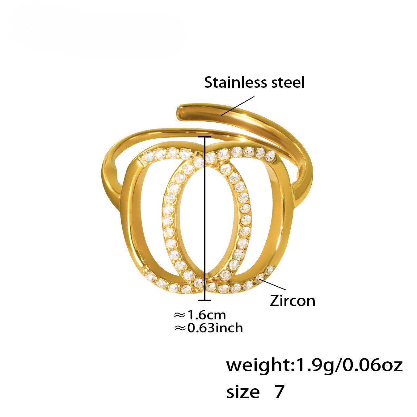 Planderful Zircon Double Circle Ring For Women Light Luxury