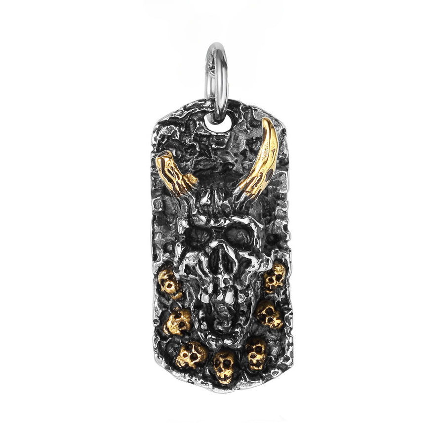 Halloween Horn Monster Skull Rectangel Titanium Steel Pendant for Men