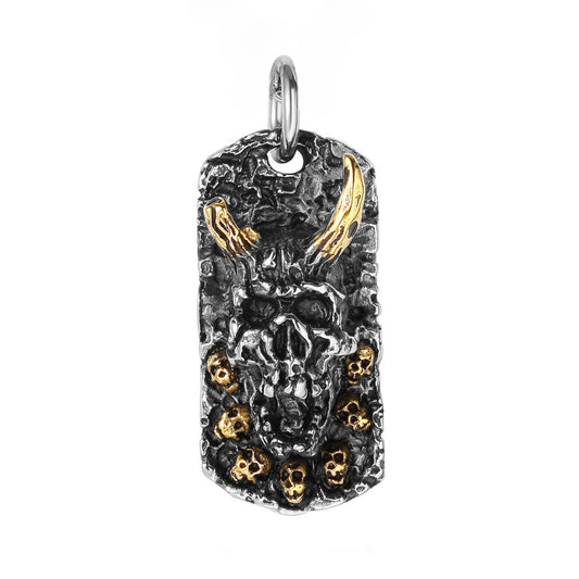 Halloween Horn Monster Skull Rectangel Titanium Steel Pendant for Men