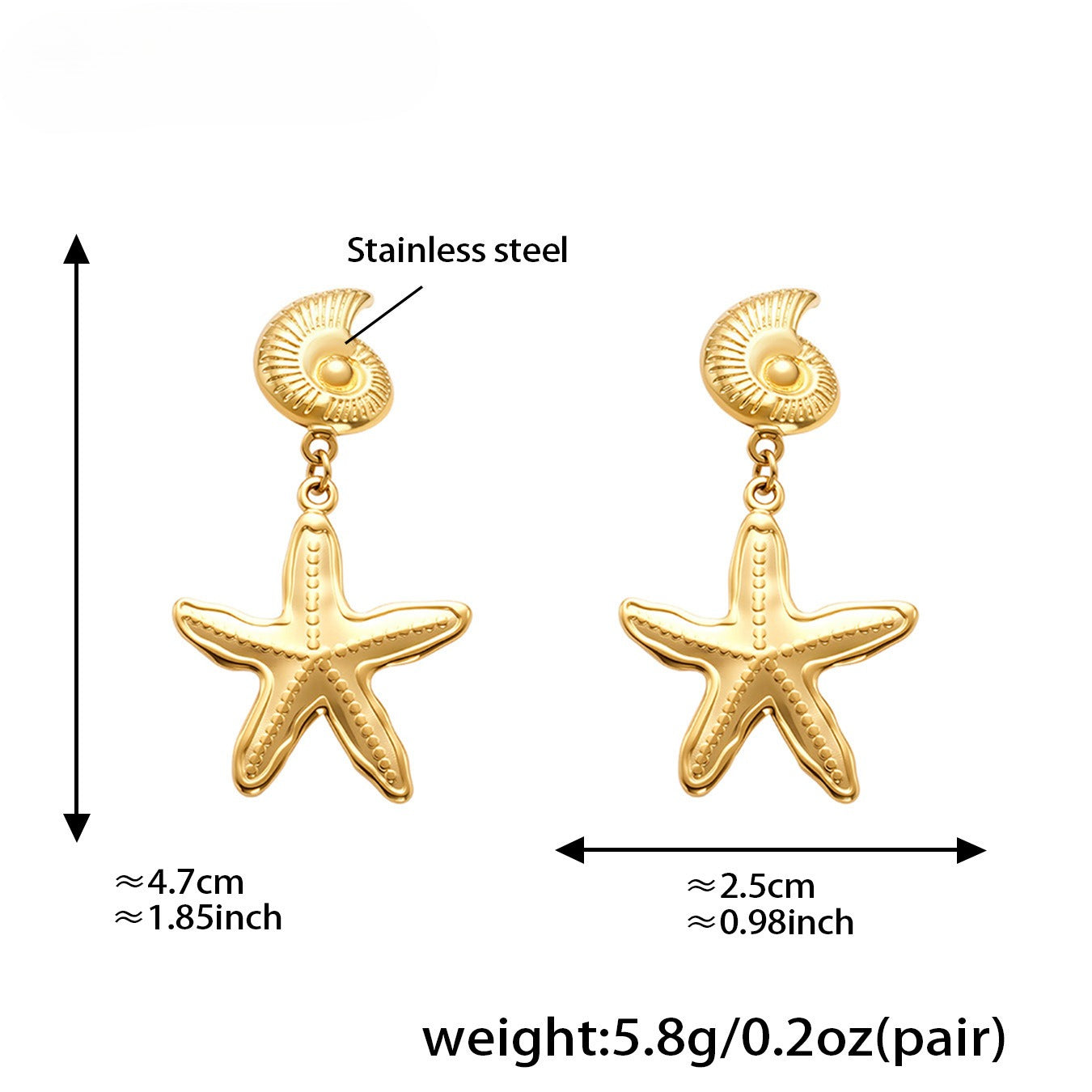 Planderful Ocean Style Sea Star Earrings Gold Plated For Her