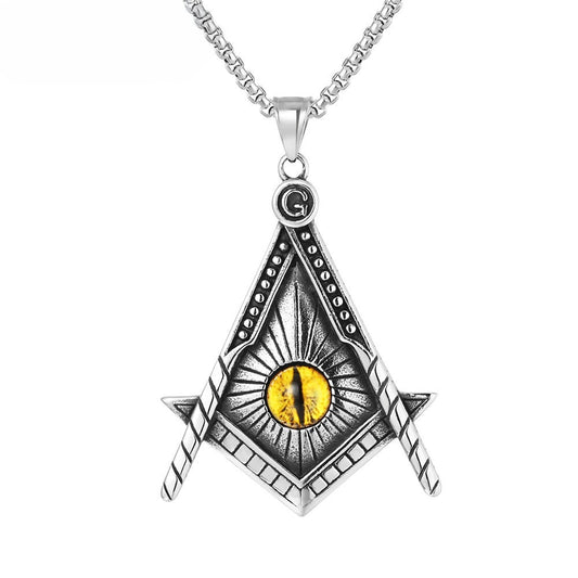 Planderful Freemasonry Devil's Eye Pendant Personalized Titanium Steel Unisex Necklace Retro Punk Protection