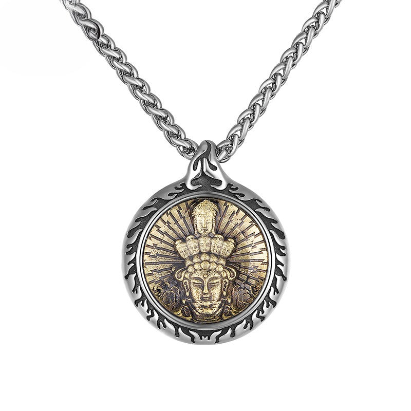 Steel Necklace – Statement Zodiac Buddha Pendant