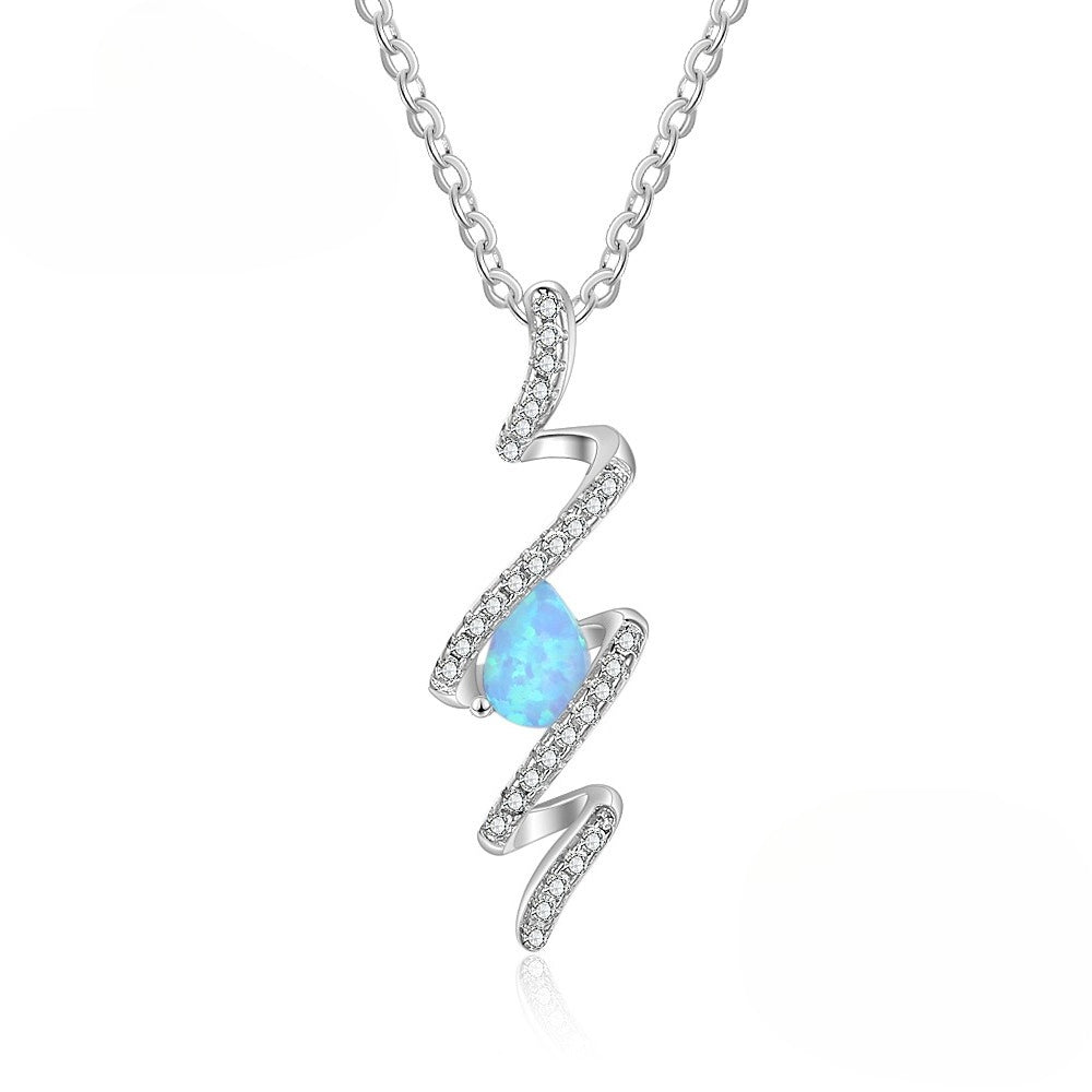 Planderful Jewelry Opal Necklace Sterling Silver Water Drop Pendant With Zircon Accents