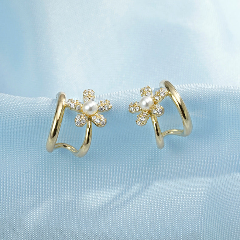 Korean Fashionable Flower Earrings Women's S925 Silver Studs