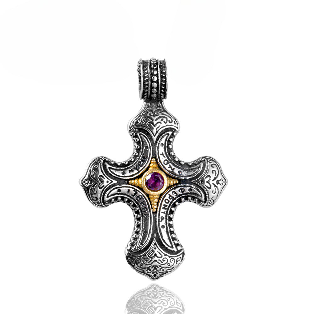 Personalized Titanium Steel Cross Pendant with Engraved Zircon for Men and Women - Wholesale Retro Jewelry