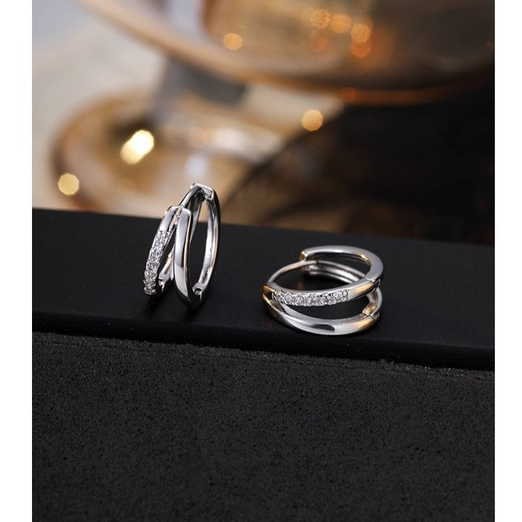 Planderful Sterling Silver Double Layer Circle Earrings With Zircon For Women Luxurious Everyday Jewelry