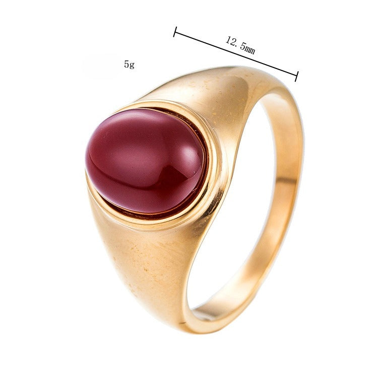 Planderful Gold Plated Stone Titanium Steel Ring For Women And Unisex Statement Jewelry Size 7 8 9 10 11