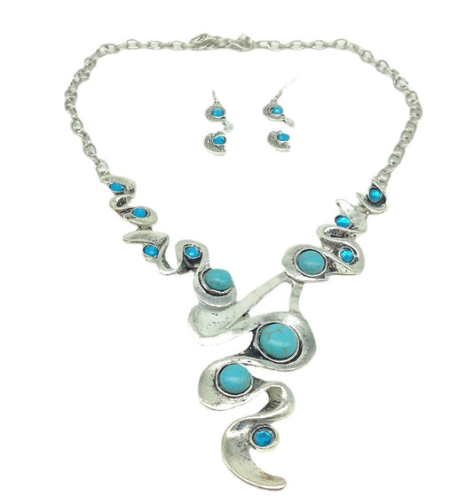 Boho Chic Turquoise Necklace Earrings Set - Planderful Savanna Rhythms