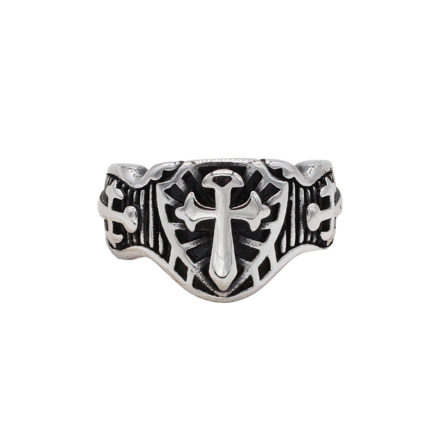 Planderful Retro Cross Shield Titanium Ring for Men and Unisex Personalized Protection Statement
